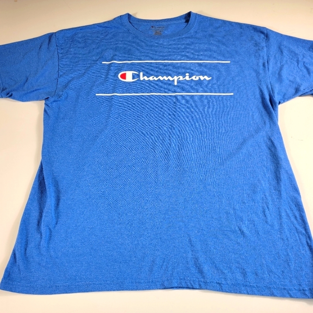 Champion Blue T-Shirt adult unisex Size 1X polycotton soft stretch. ^